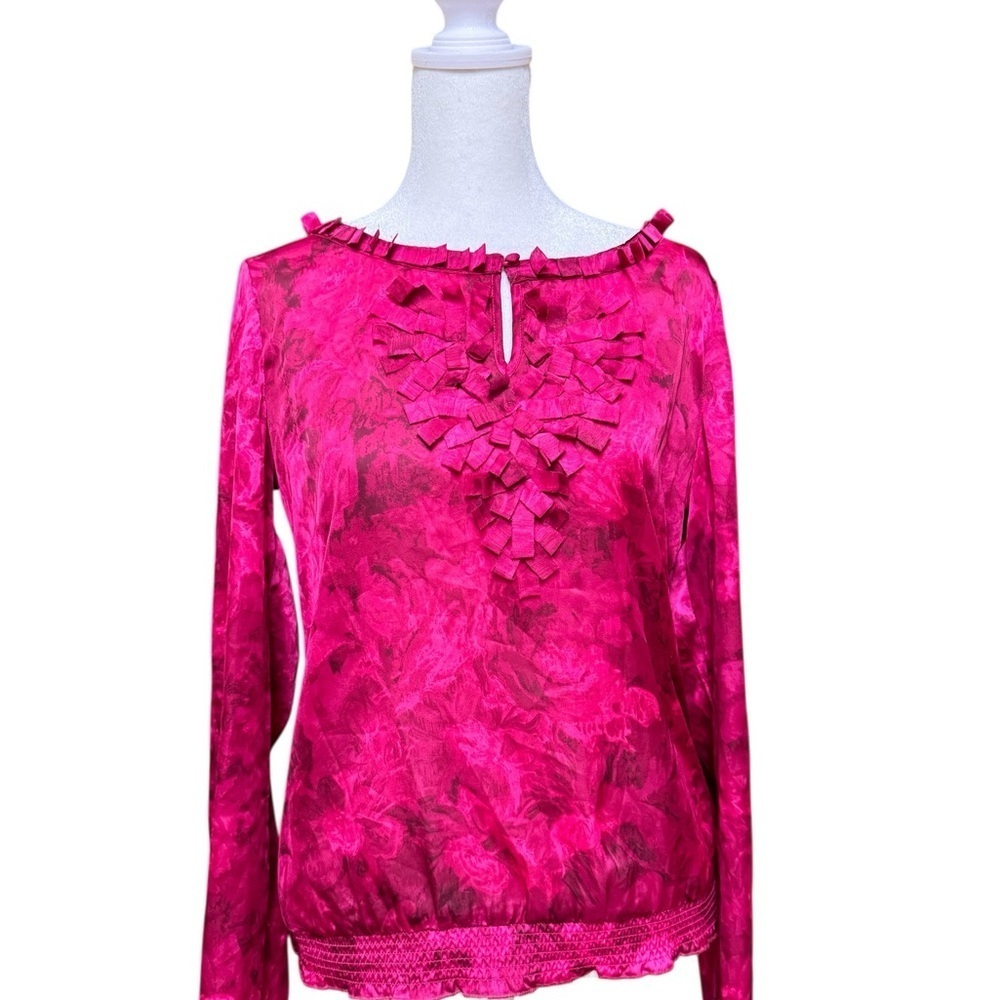 White House Black Market Pink Ruffle Ribbon Blouse | Size S | Lightweight Top